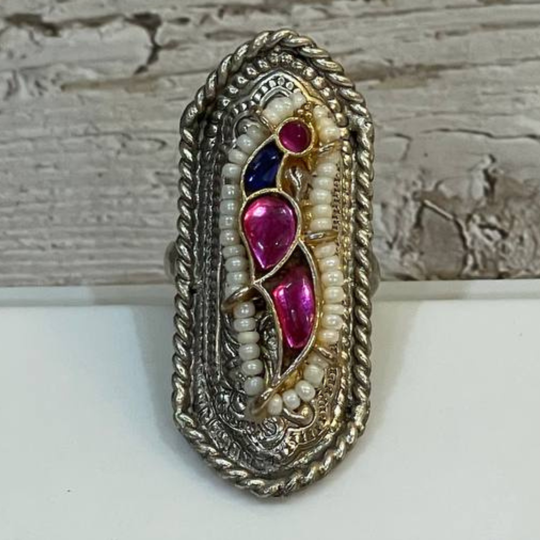 HOOR-KAAKI RANI-BLUE SILVER RING