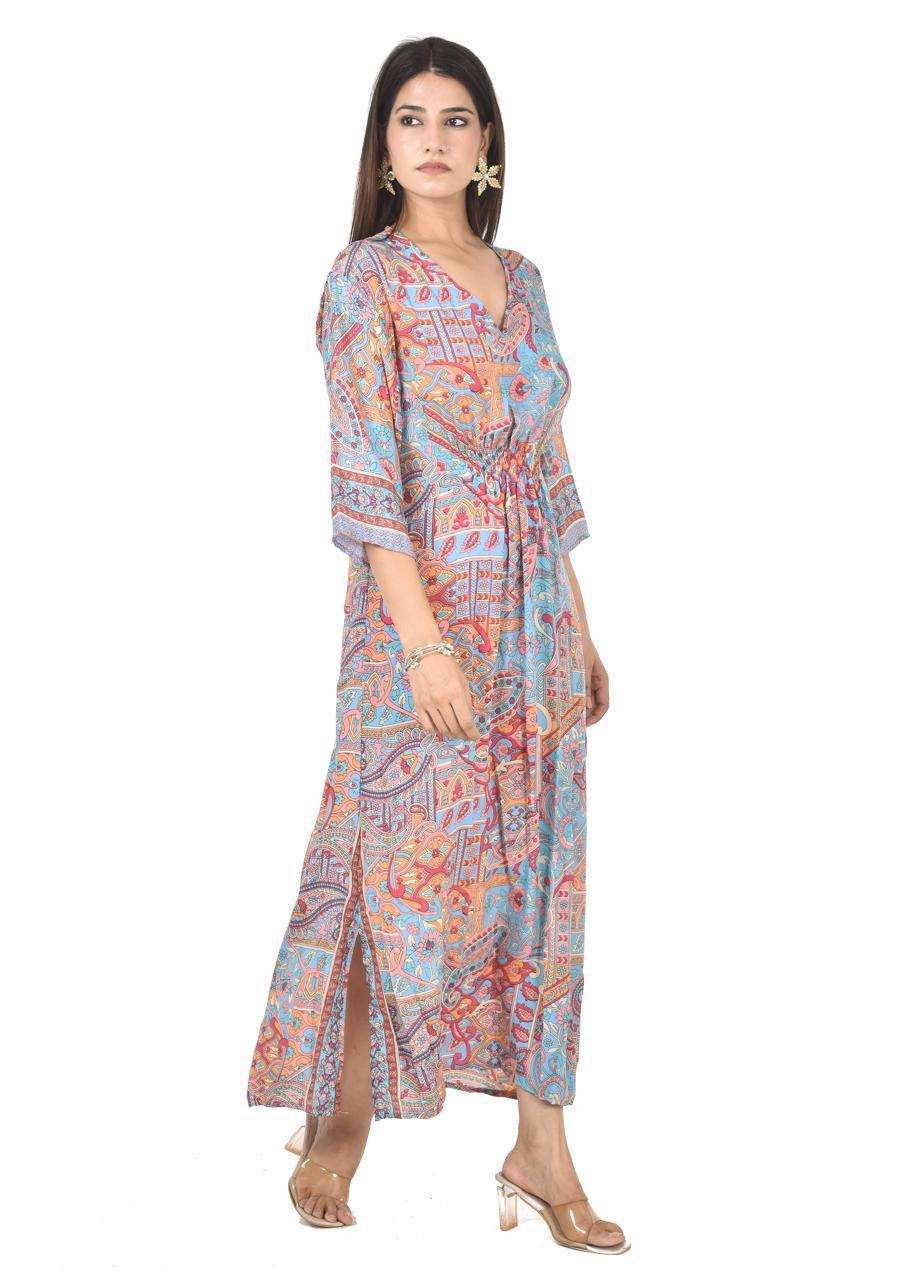 NAZAM TURQUOISE-PINK MAXI DRESS