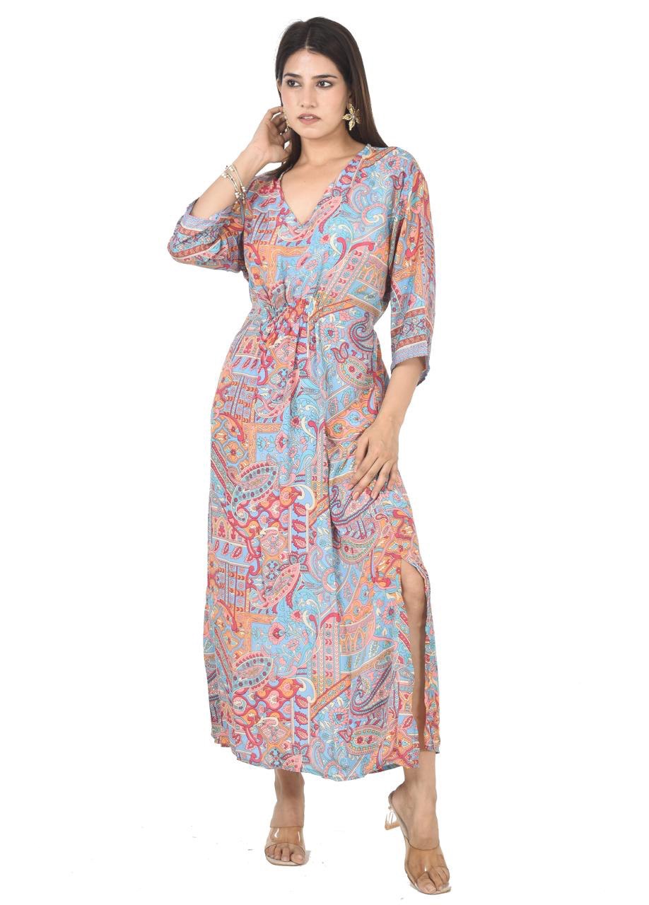 NAZAM TURQUOISE-PINK MAXI DRESS