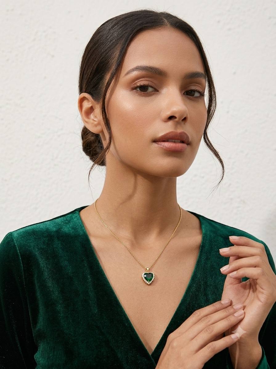 Emerald stone golden chain necklace