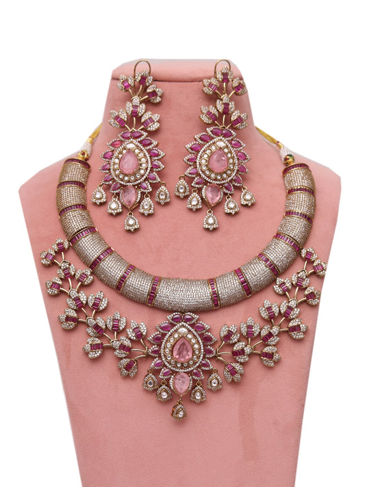 Rani pink Vantara jewellery set