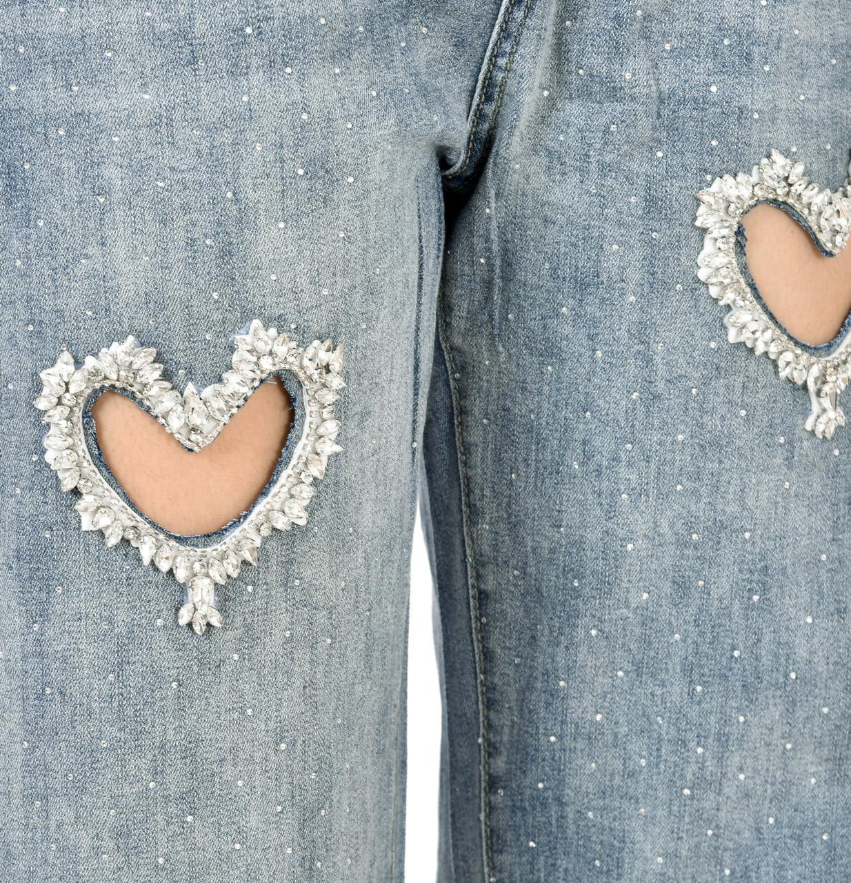 Heart cut-work jeans
