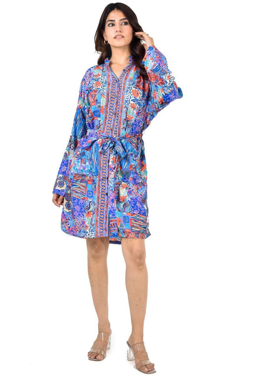 BLUE-MULTY DAZZLING SHORT DRESS