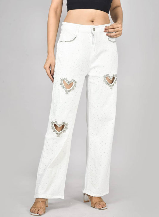 White Korean heart jeans
