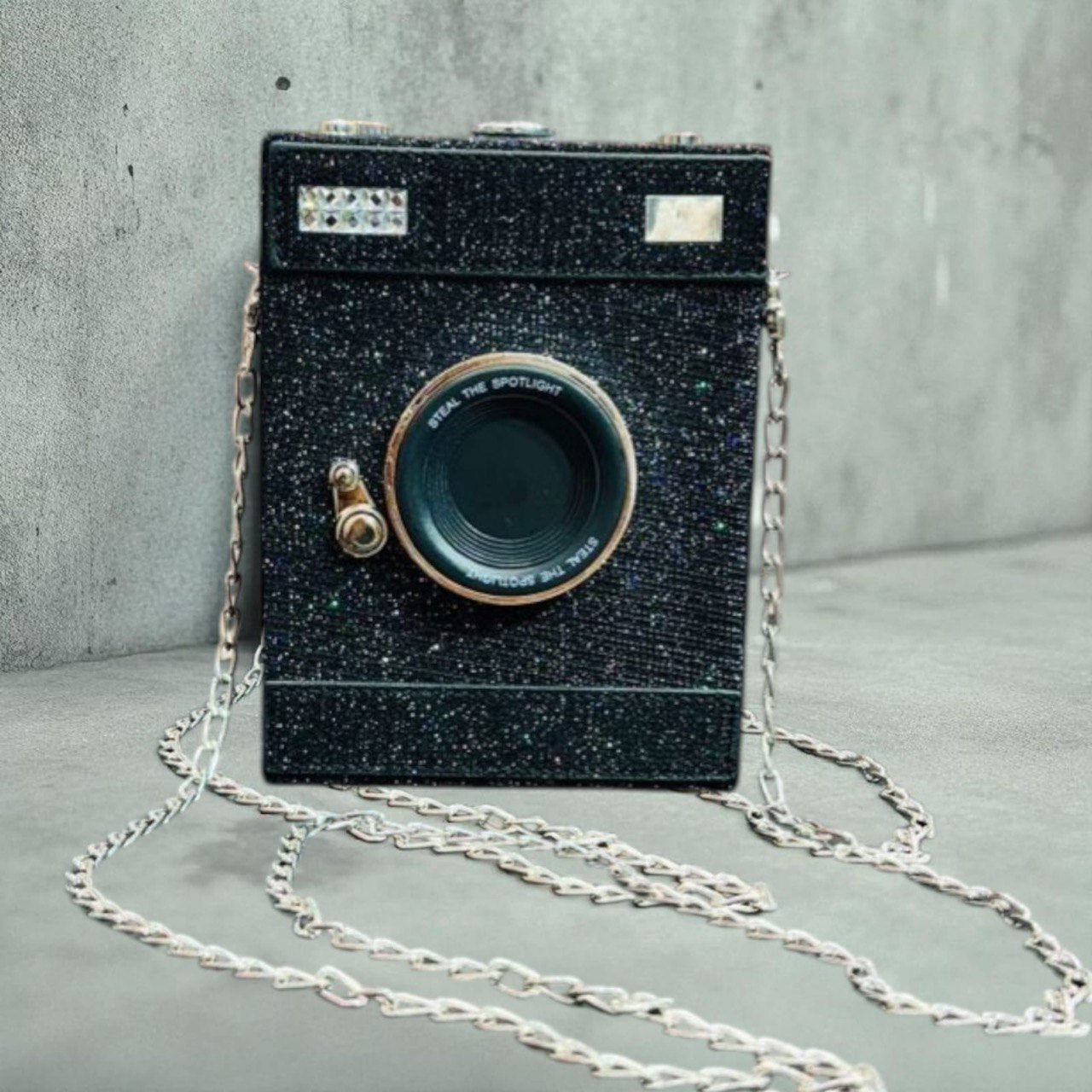 Big black influncer camera hand bag