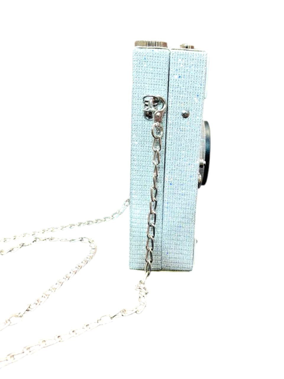 Big silver influncer camera hand bag