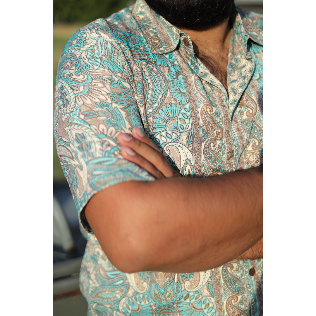 MAHI TURQUOISE-GREY SHIRT