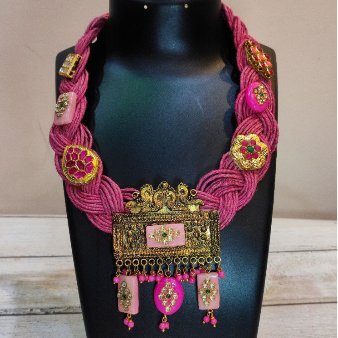 PINK MAYUR CHOTI NECKLACE