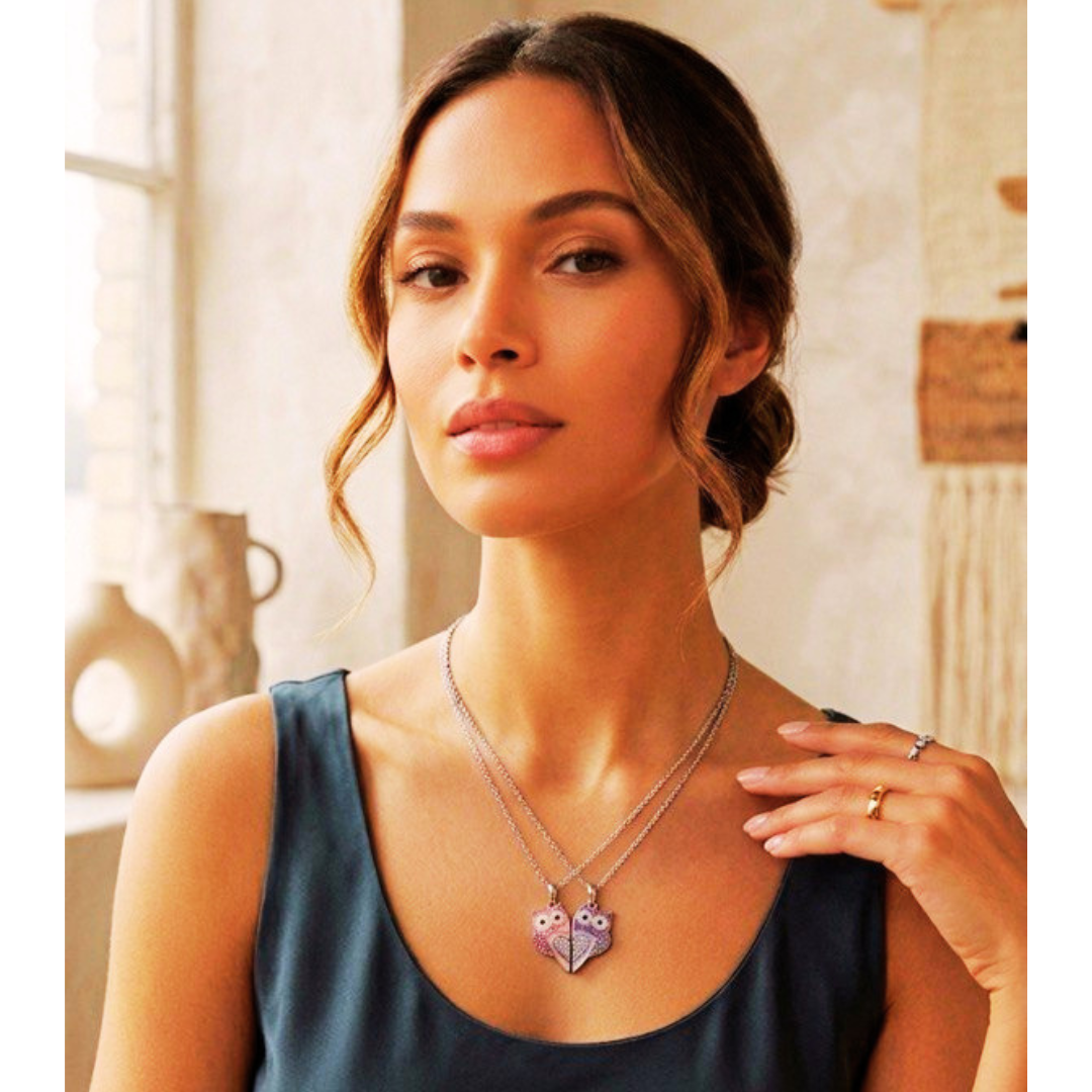 Owl heart chain necklace