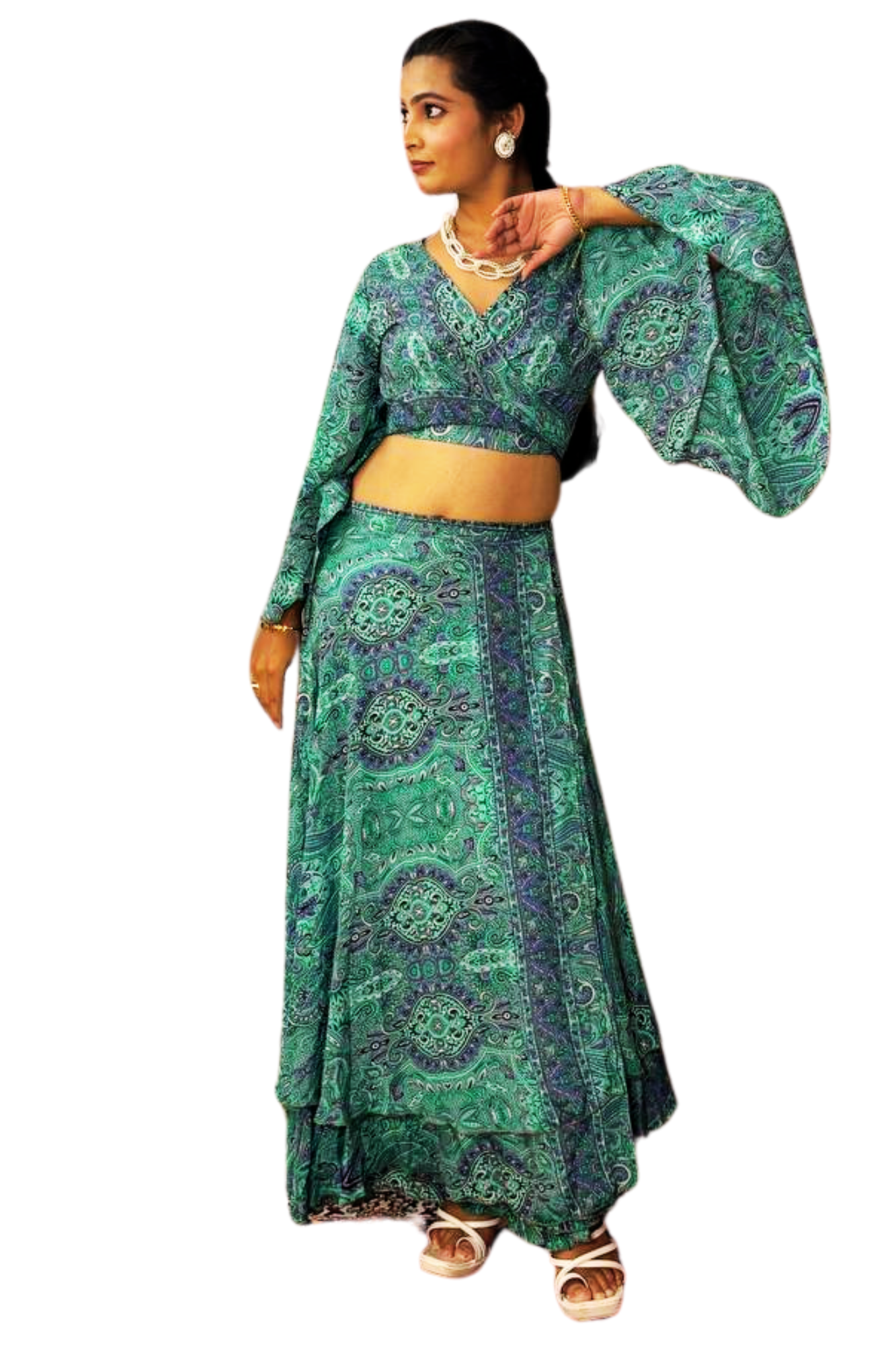 SAHIBA GREEN WRAP-AROUND SKIRT SET