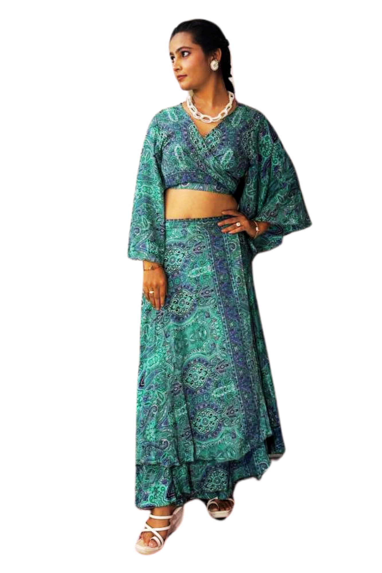 SAHIBA GREEN WRAP-AROUND SKIRT SET