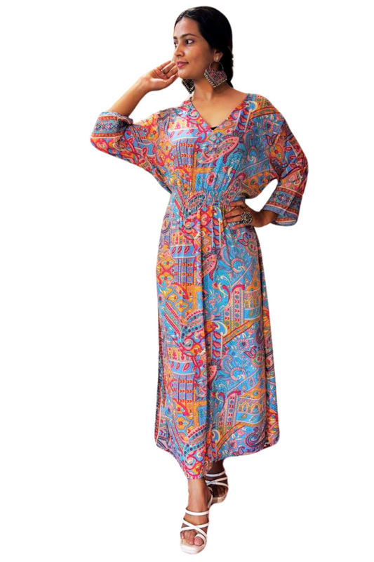 NAZAM TURQUOISE-PINK MAXI DRESS