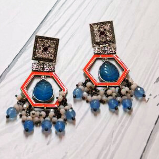 RESHMA ORANGE-BLUE EARRING