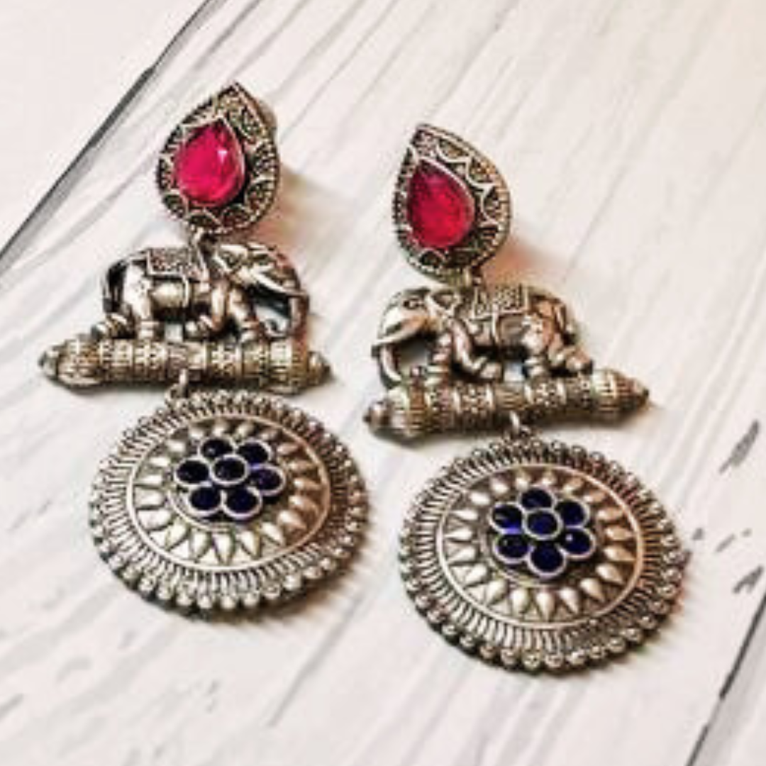 GAJENDRA RED-BLUE EARRING