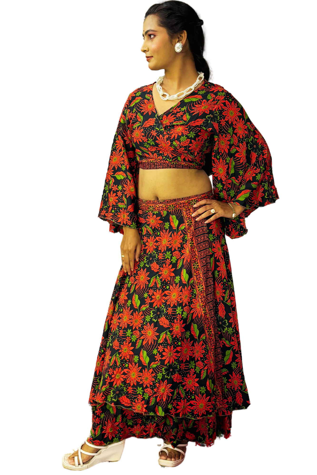 SAHIBA RED WRAP-AROUND SKIRT SET