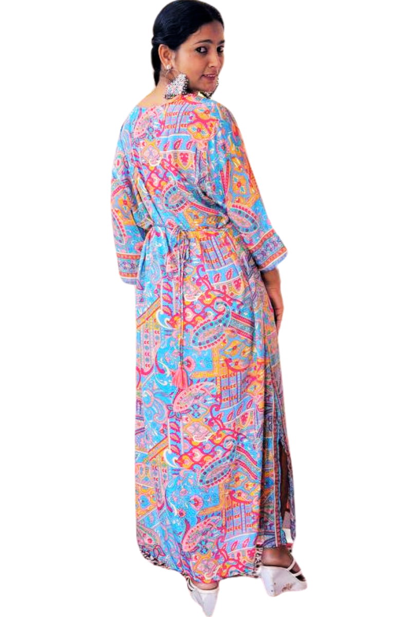 NAZAM TURQUOISE-PINK MAXI DRESS