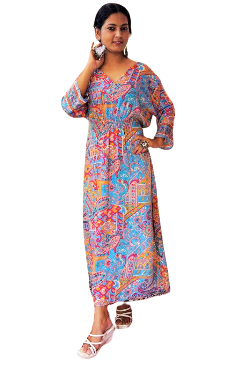 NAZAM TURQUOISE-PINK MAXI DRESS