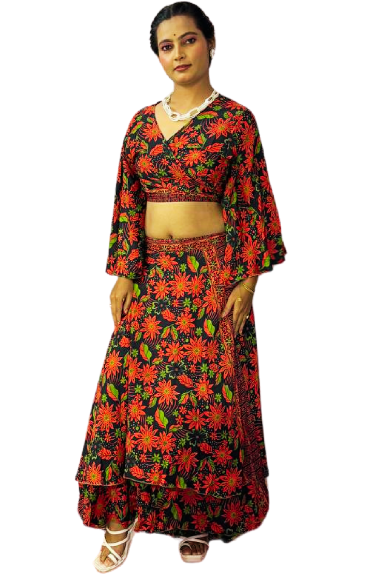 SAHIBA RED WRAP-AROUND SKIRT SET