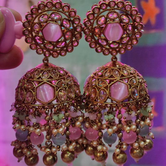 PINK , MINT-GREEN MUMTAJ JHUMKA