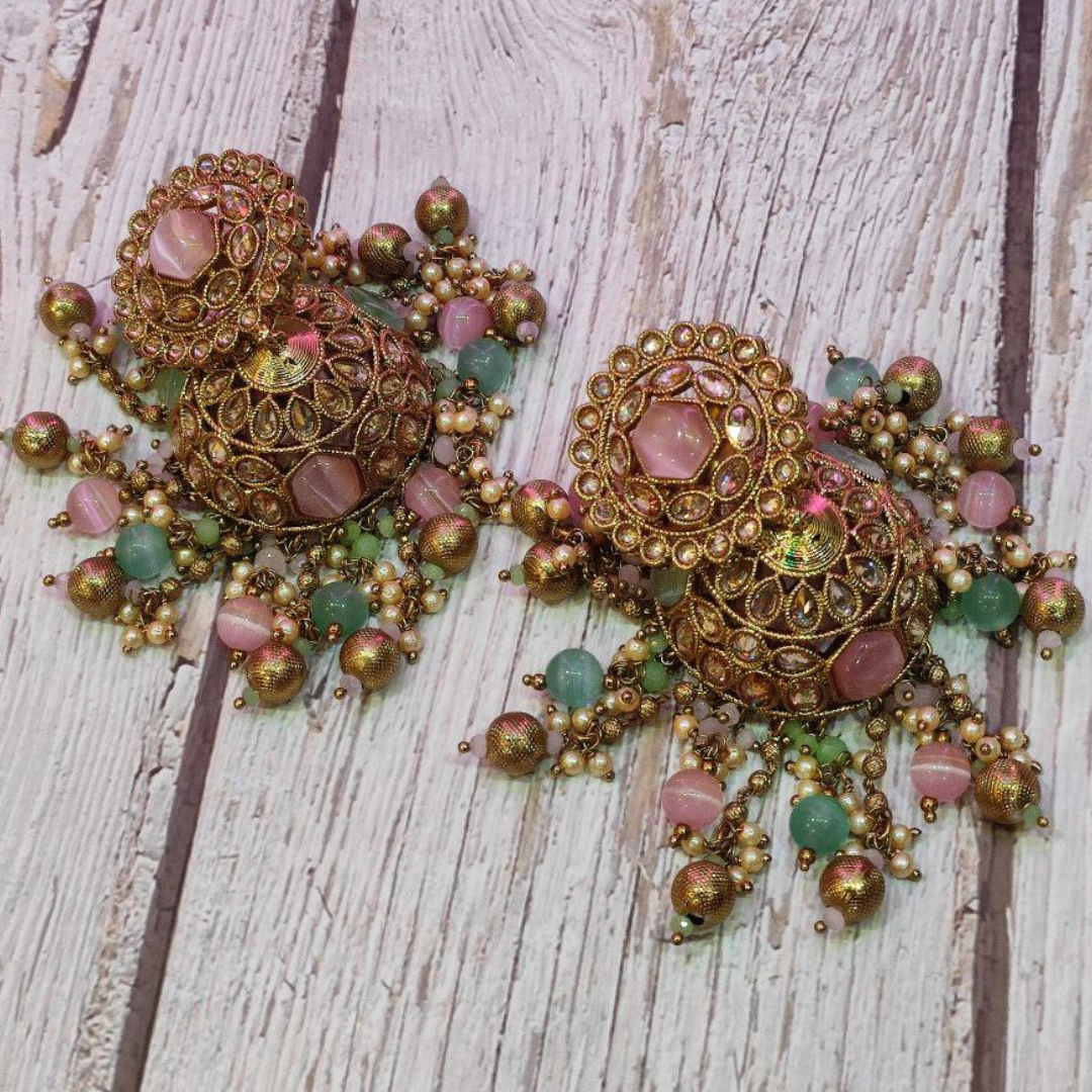 PINK , MINT-GREEN MUMTAJ JHUMKA