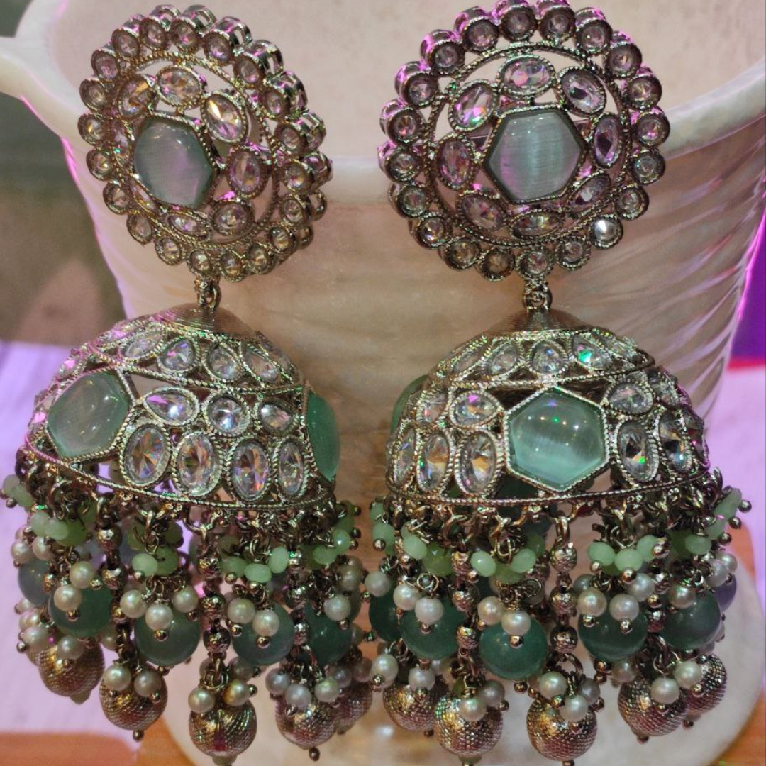 RHODIUM MINT MUMTAJ JHUMKA