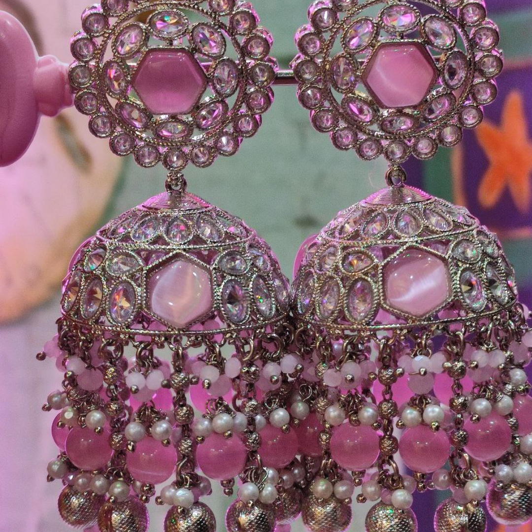 RHODIUM PINK MUMTAJ JHUMKA