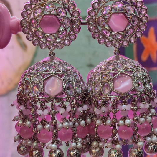 RHODIUM PINK MUMTAJ JHUMKA