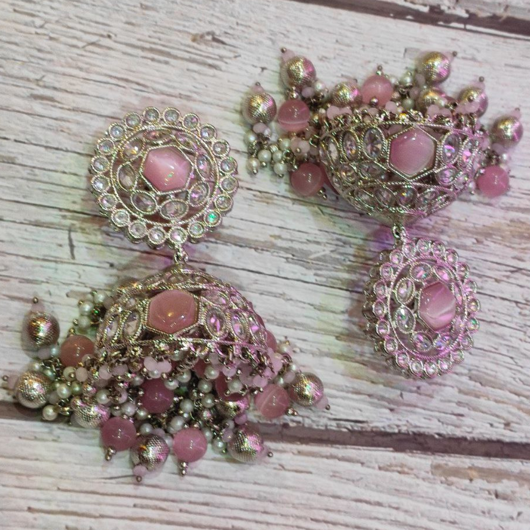 RHODIUM PINK MUMTAJ JHUMKA