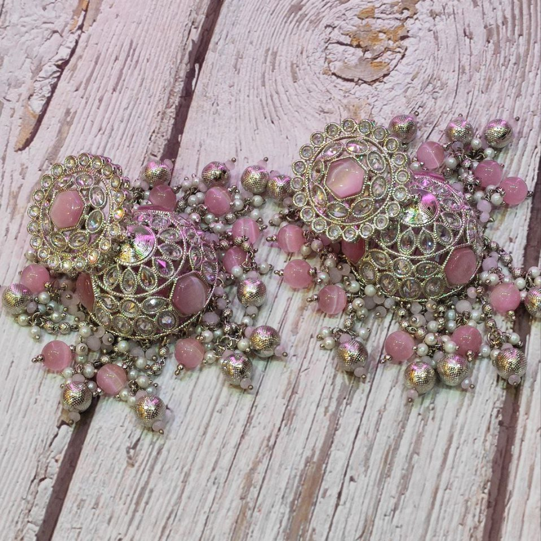RHODIUM PINK MUMTAJ JHUMKA