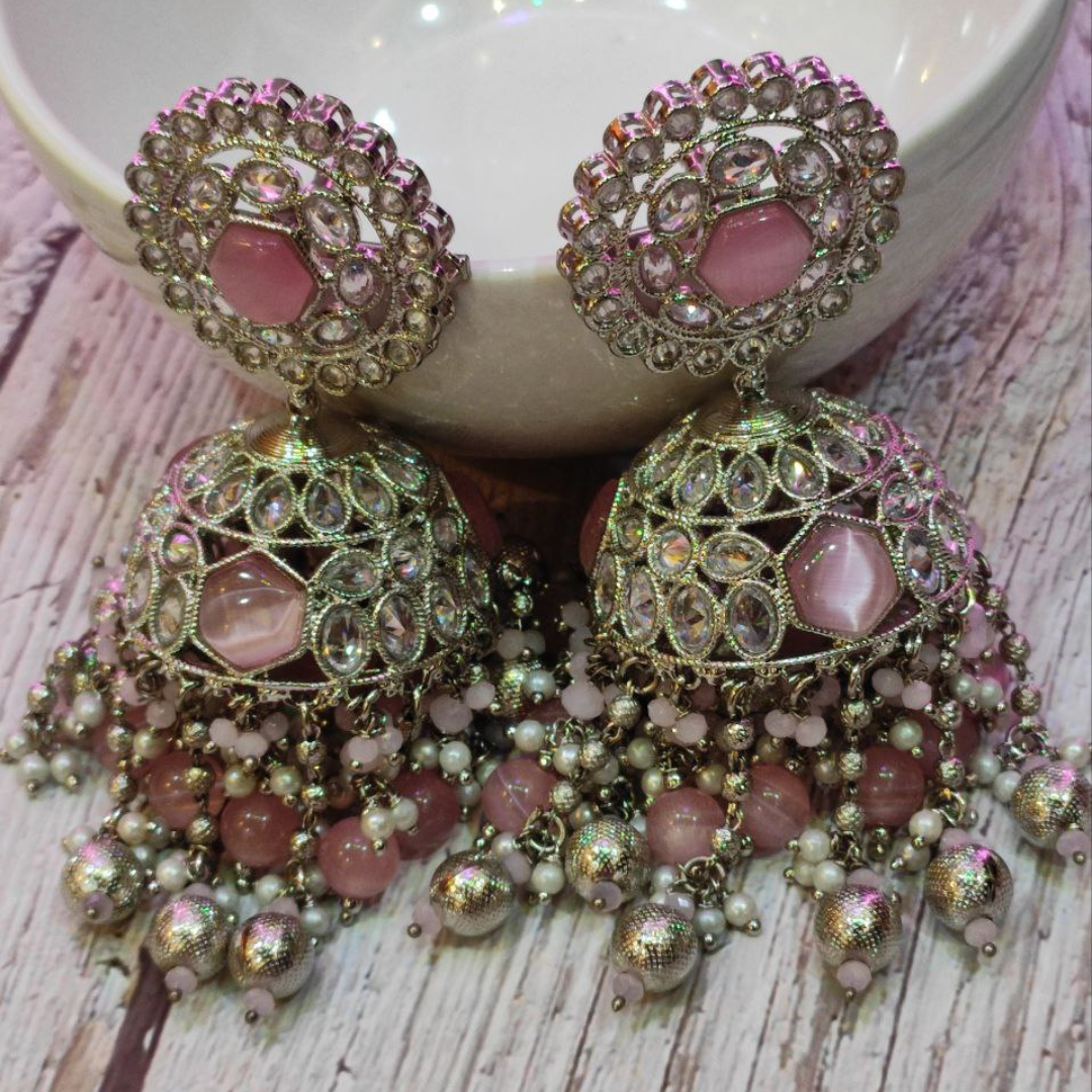 RHODIUM PINK MUMTAJ JHUMKA