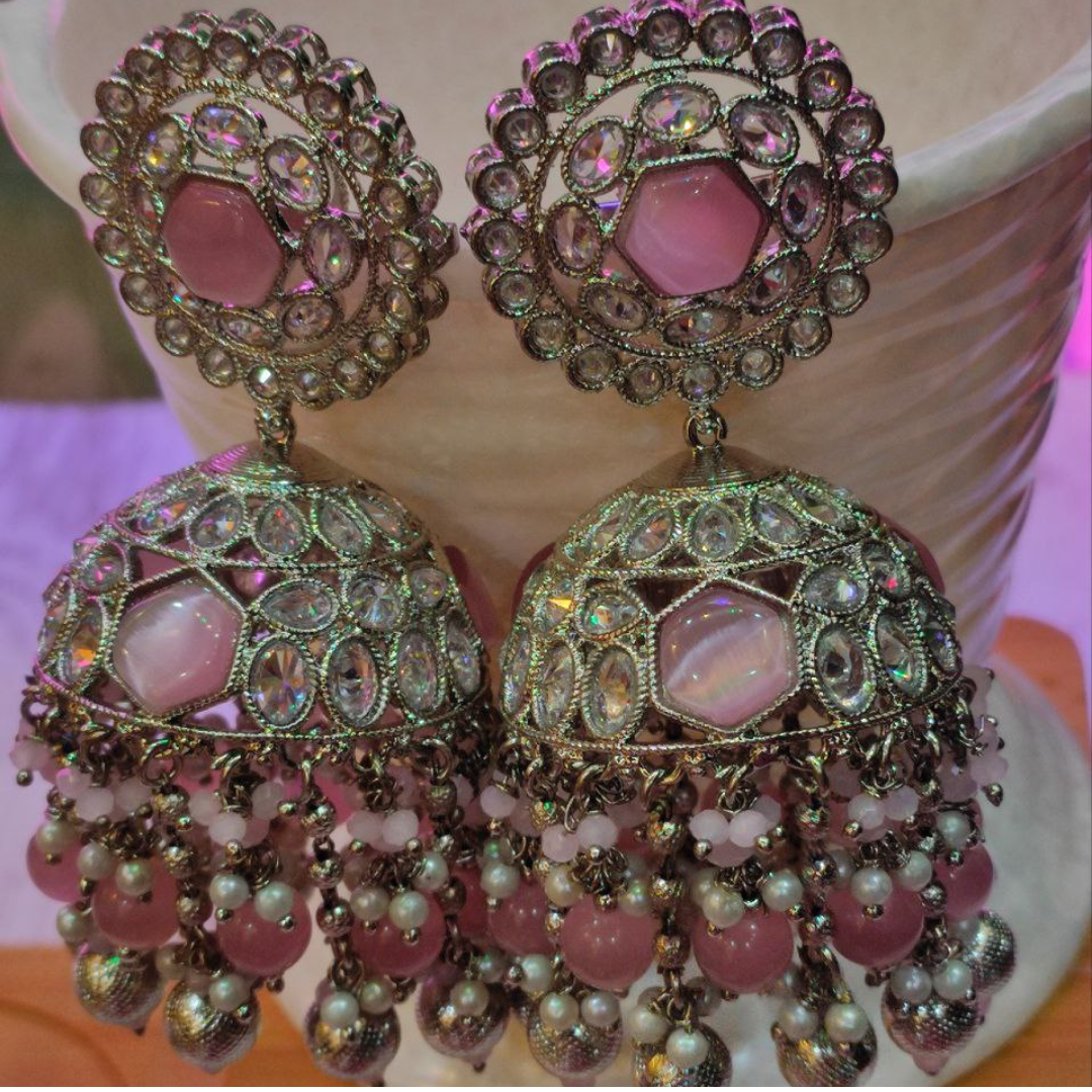 RHODIUM PINK MUMTAJ JHUMKA