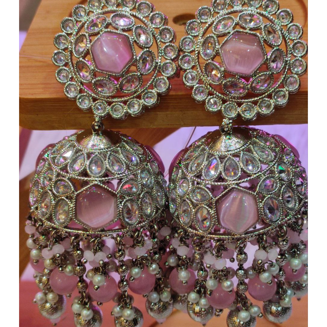 RHODIUM PINK MUMTAJ JHUMKA