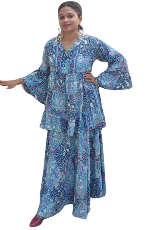 BLUE SHEENA SHARARA CO-ORD SET