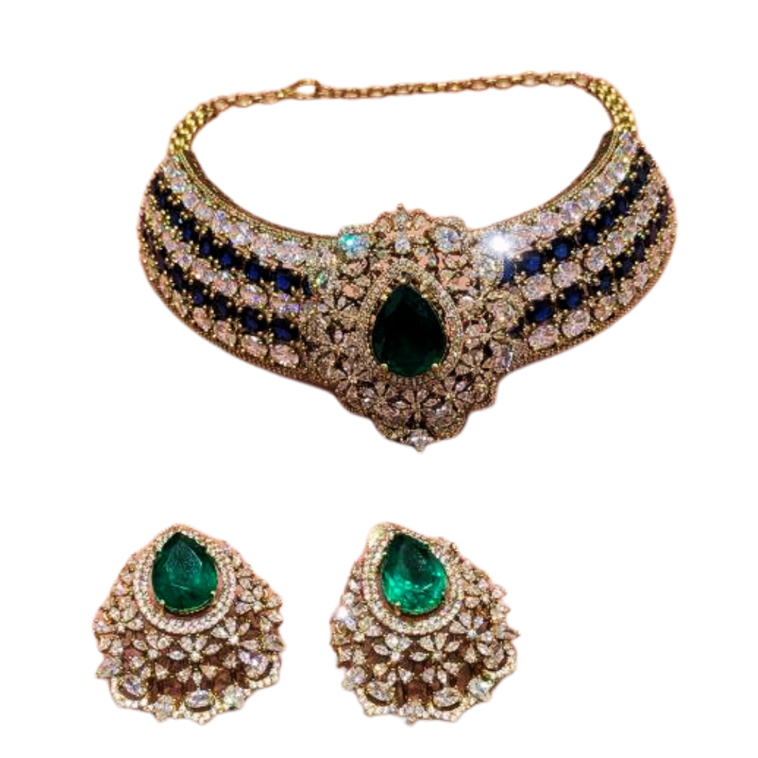 EM-Blue Radhika jewellery set