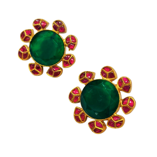 Emerald Nakshtra jadau stud earrings