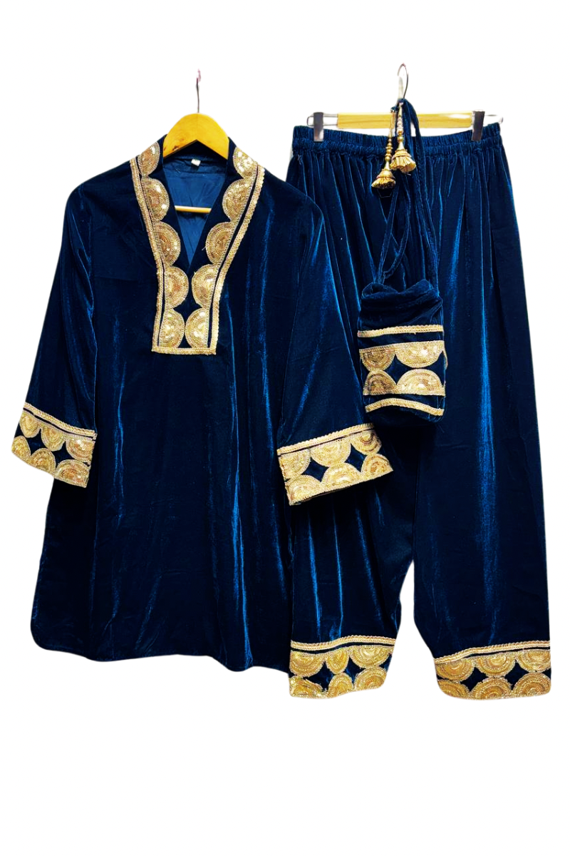 Blue Noor velvet co-ord set