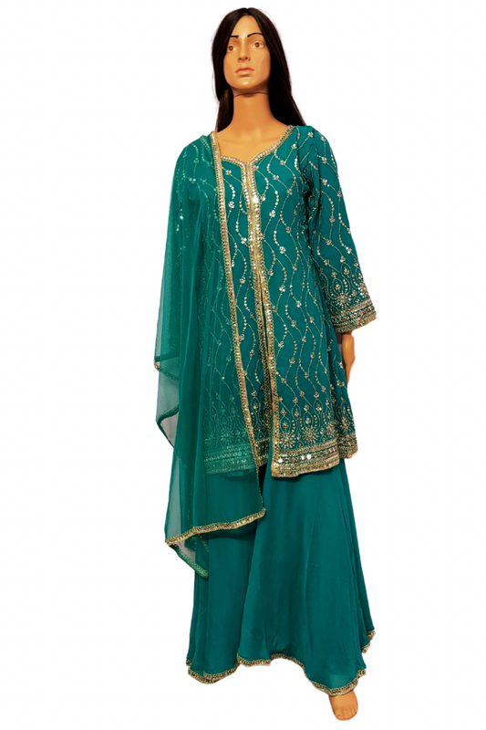 Turquoise mahira sharara suit