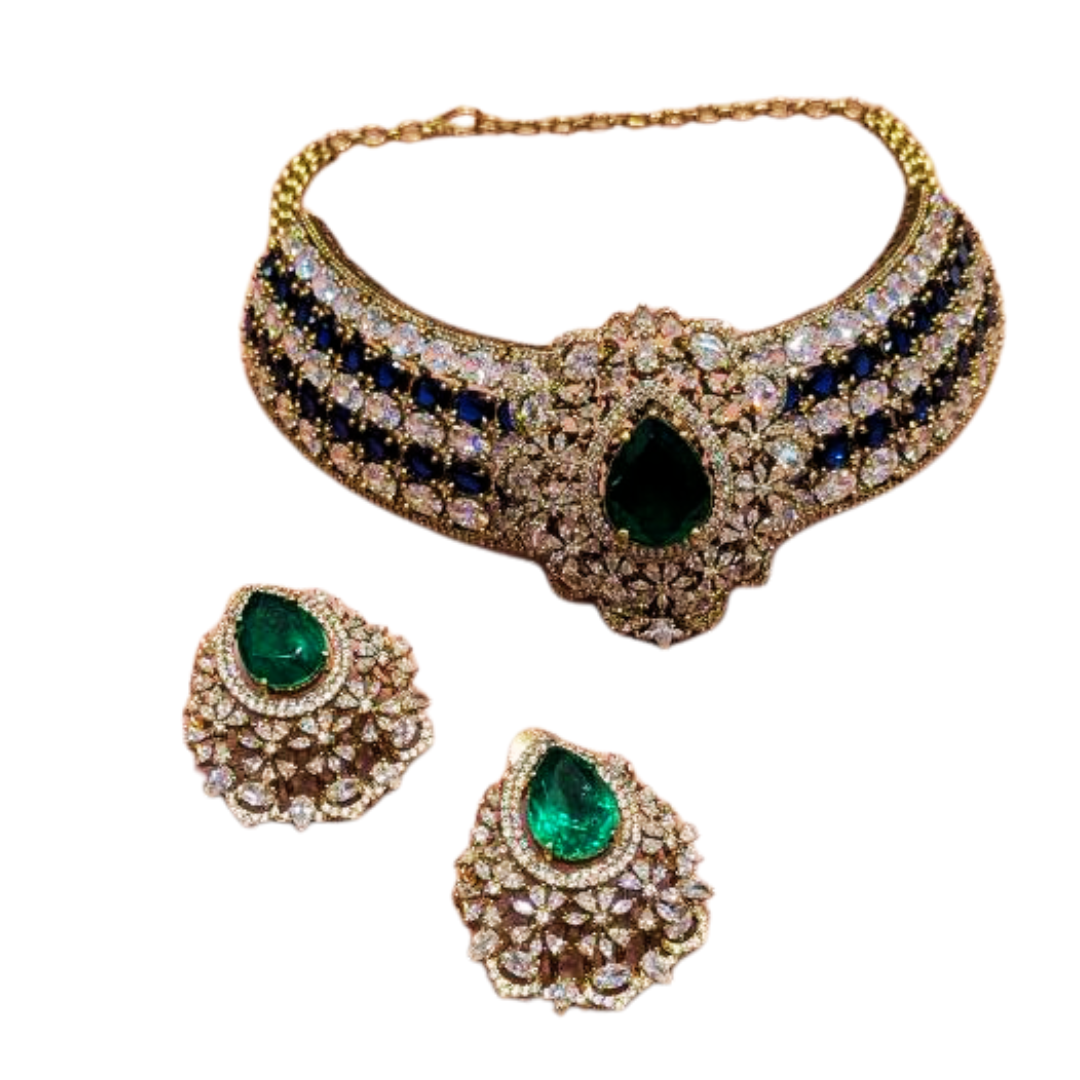 EM-Blue Radhika jewellery set
