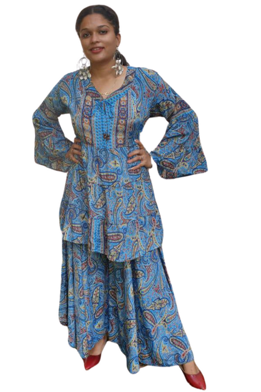 BLUE SHEENA SHARARA CO-ORD SET