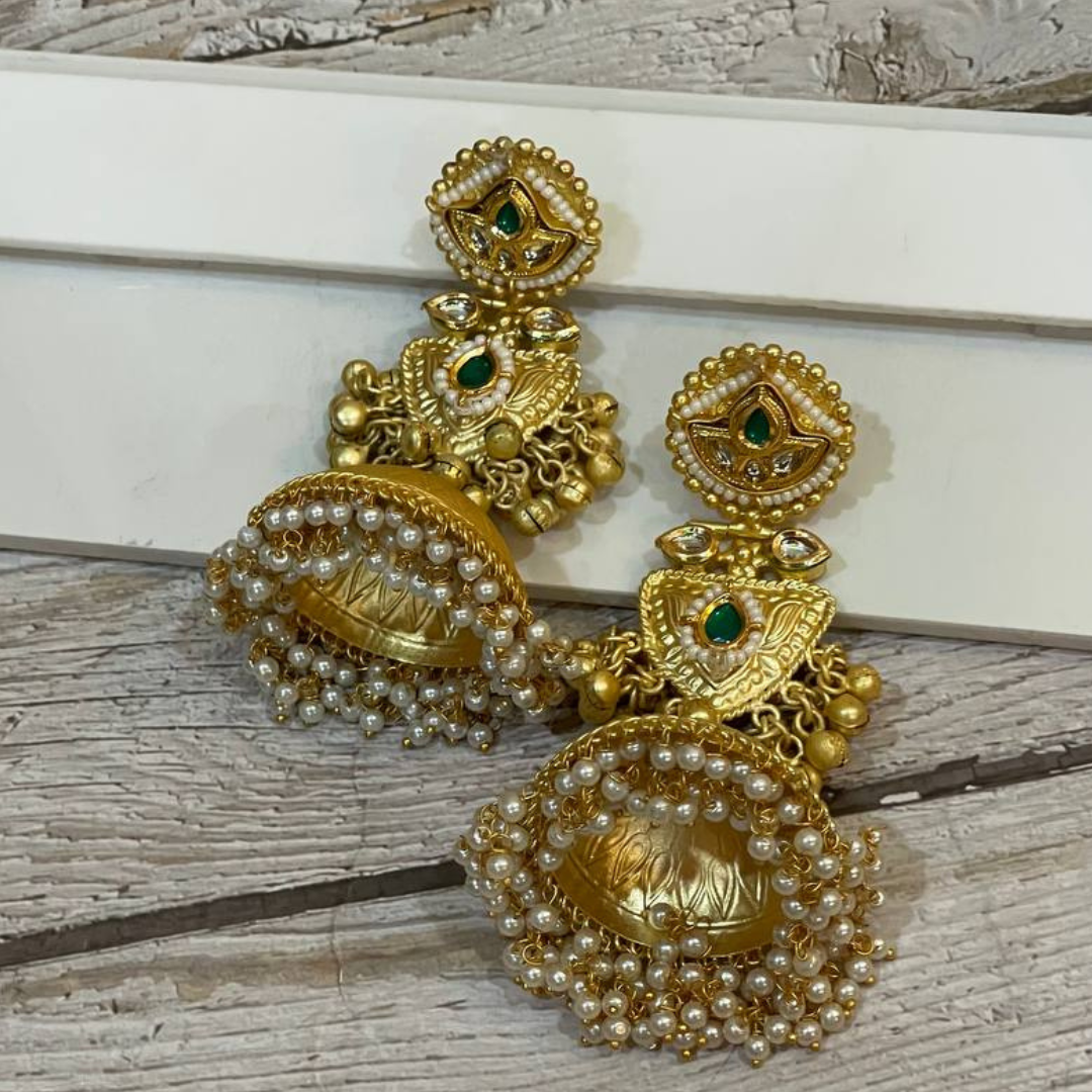 VAJEER-GREEN JHUMKA EARRINGS