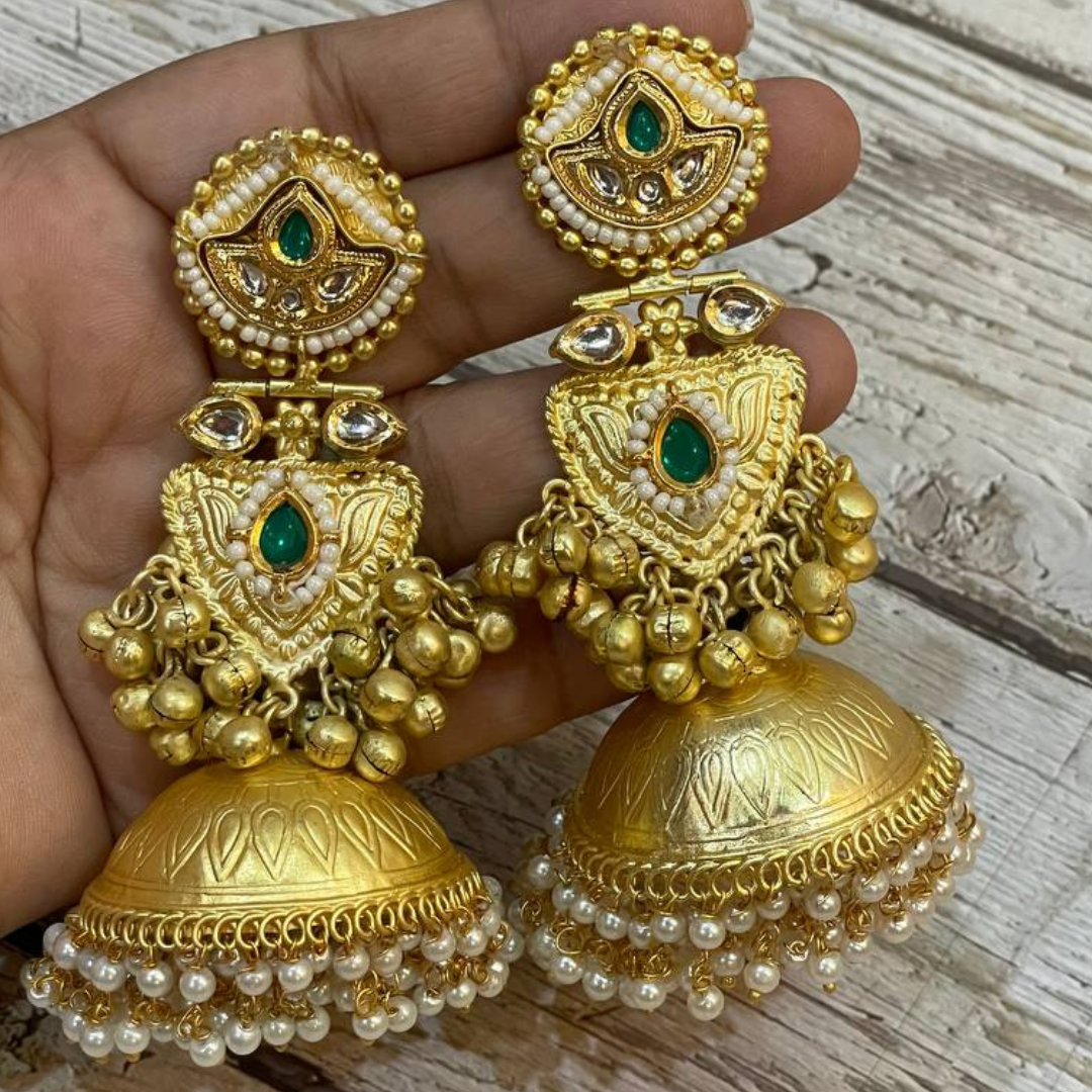 VAJEER-GREEN JHUMKA EARRINGS