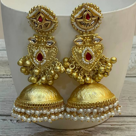 VAJEER-RED GOLDEN JHUMKA EARRING