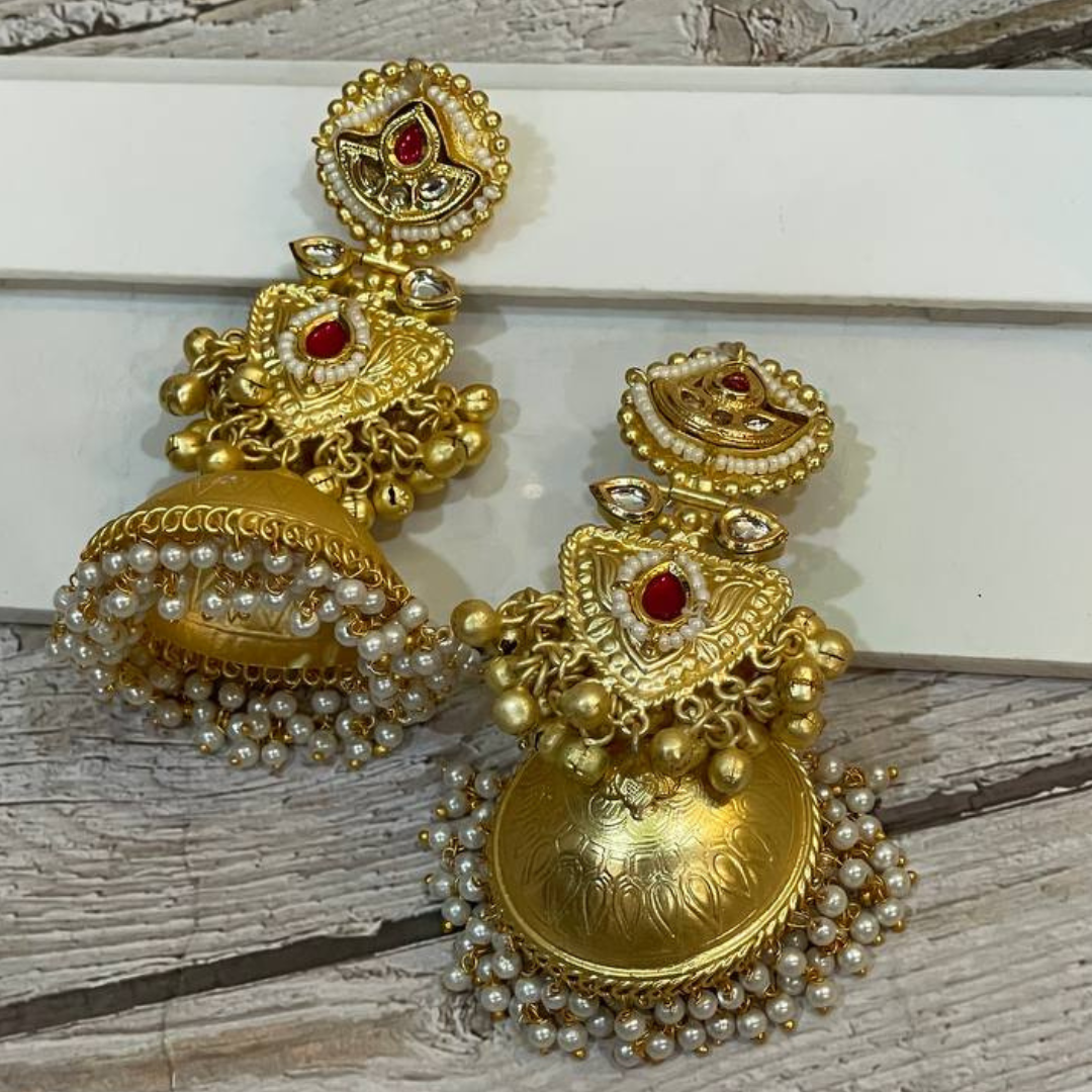 VAJEER-RED GOLDEN JHUMKA EARRING
