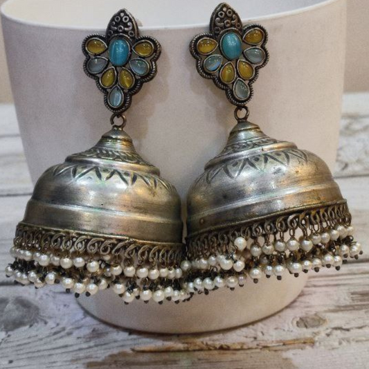 NIHAAR AQUA YELLOW JHUMKA