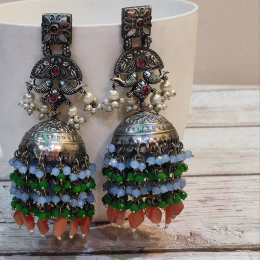 RUHAANI RED-AQUA-PEACH EARRING