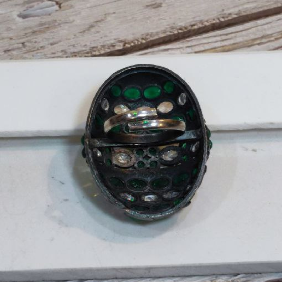 TURTLE EMERALD-WHITE RING