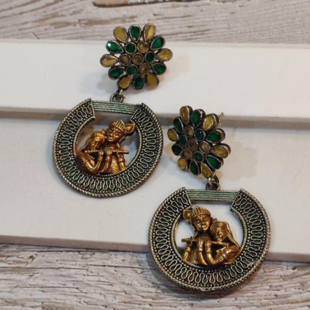 RADHA-KRISHNA YELLOW-GREEN EARRING